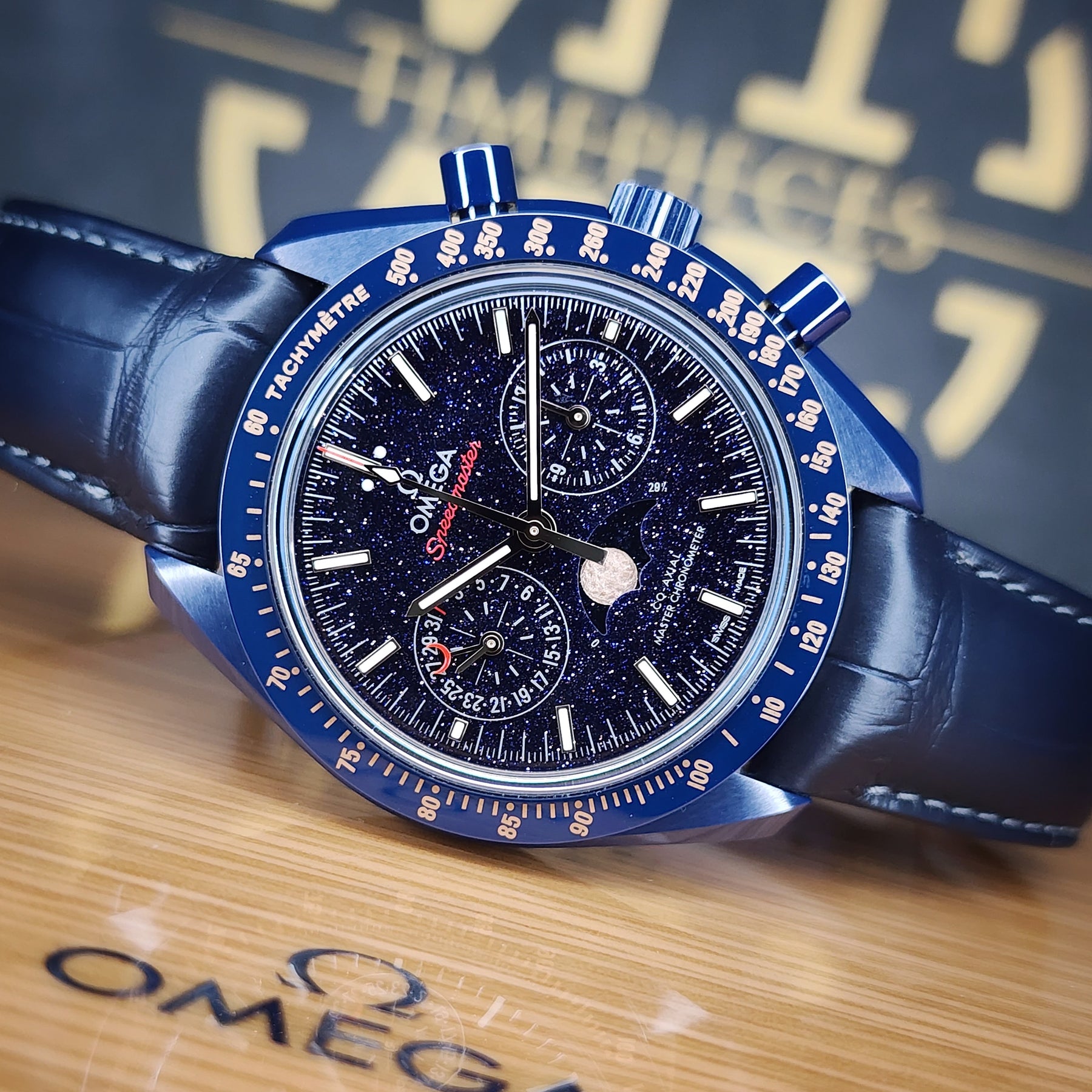 Omega Speedmaster Blue Side Of The Moon front view