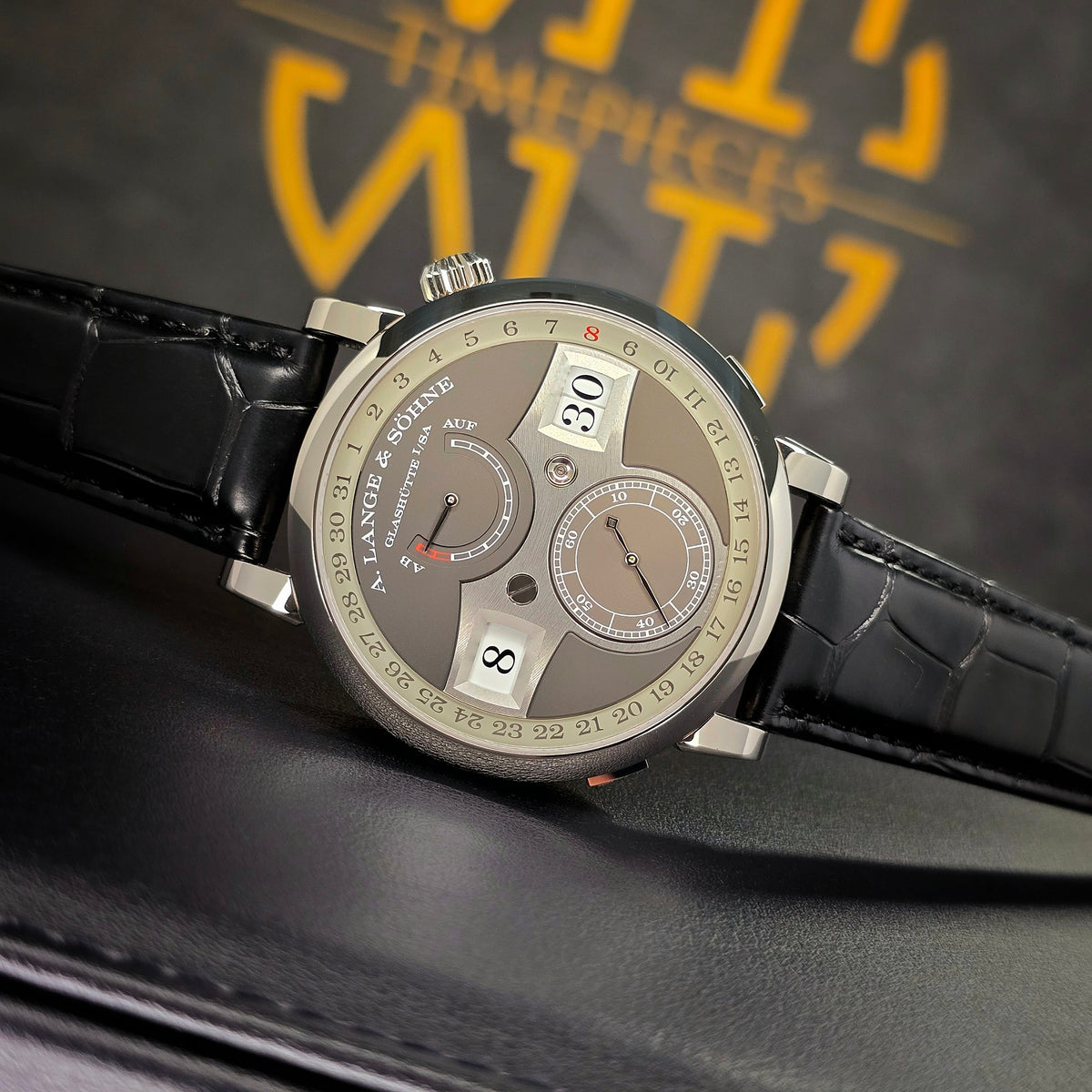 A. Lange & Sohne Zeitwerk Date 148.038 dial