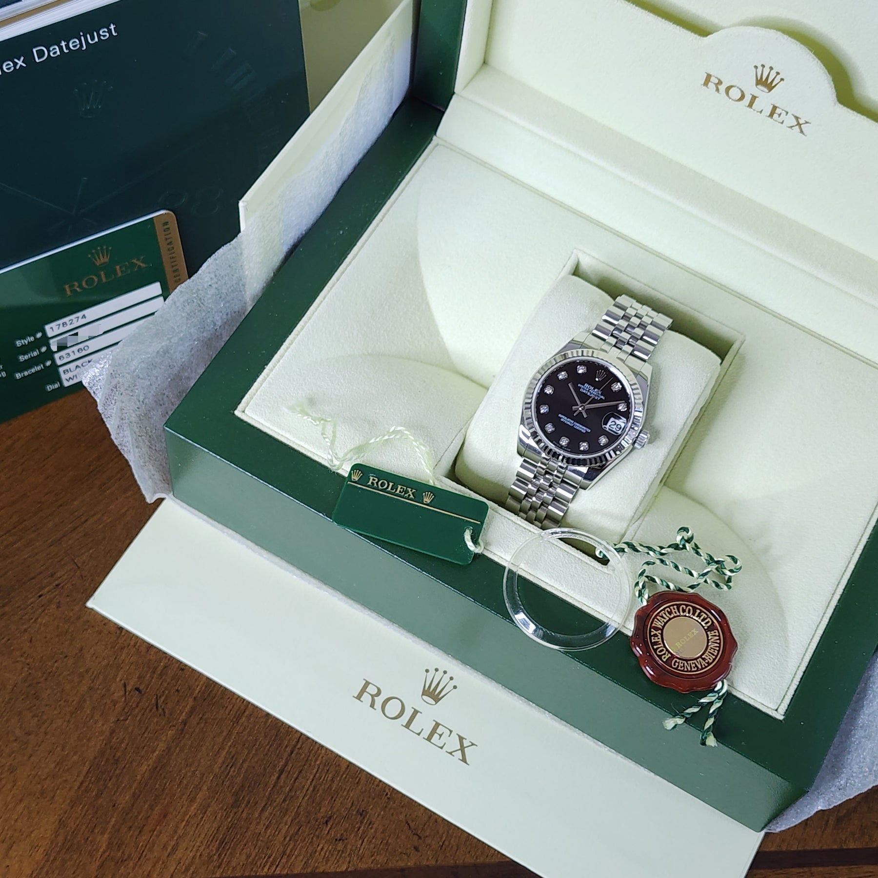 Rolex Datejust 31 Diamond dial 178274 full set view