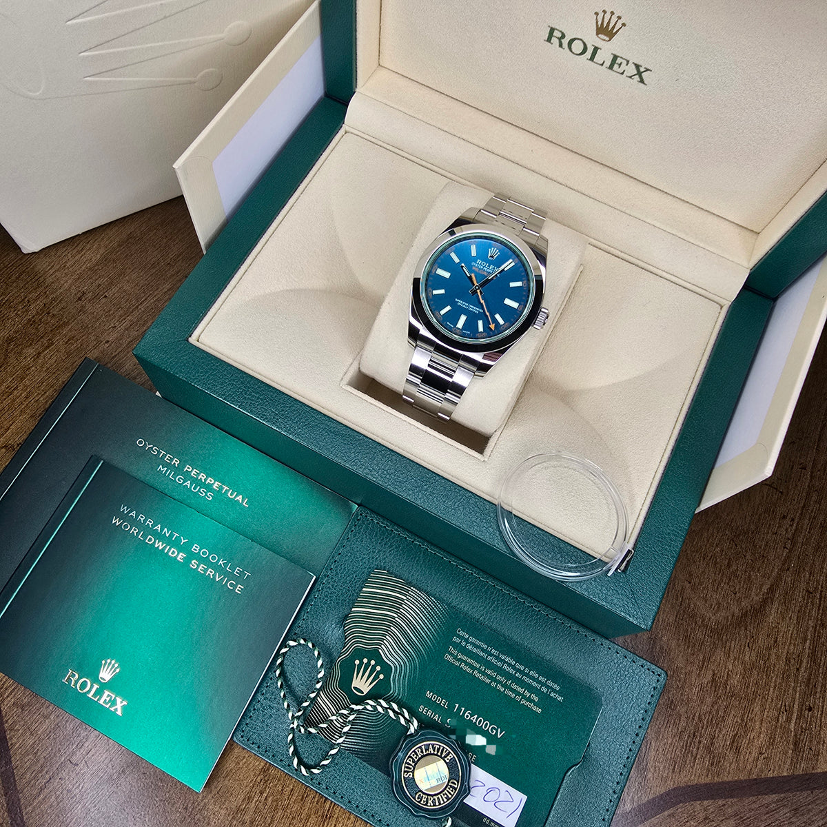Rolex Milgauss Z-Blue 116400GV full set view