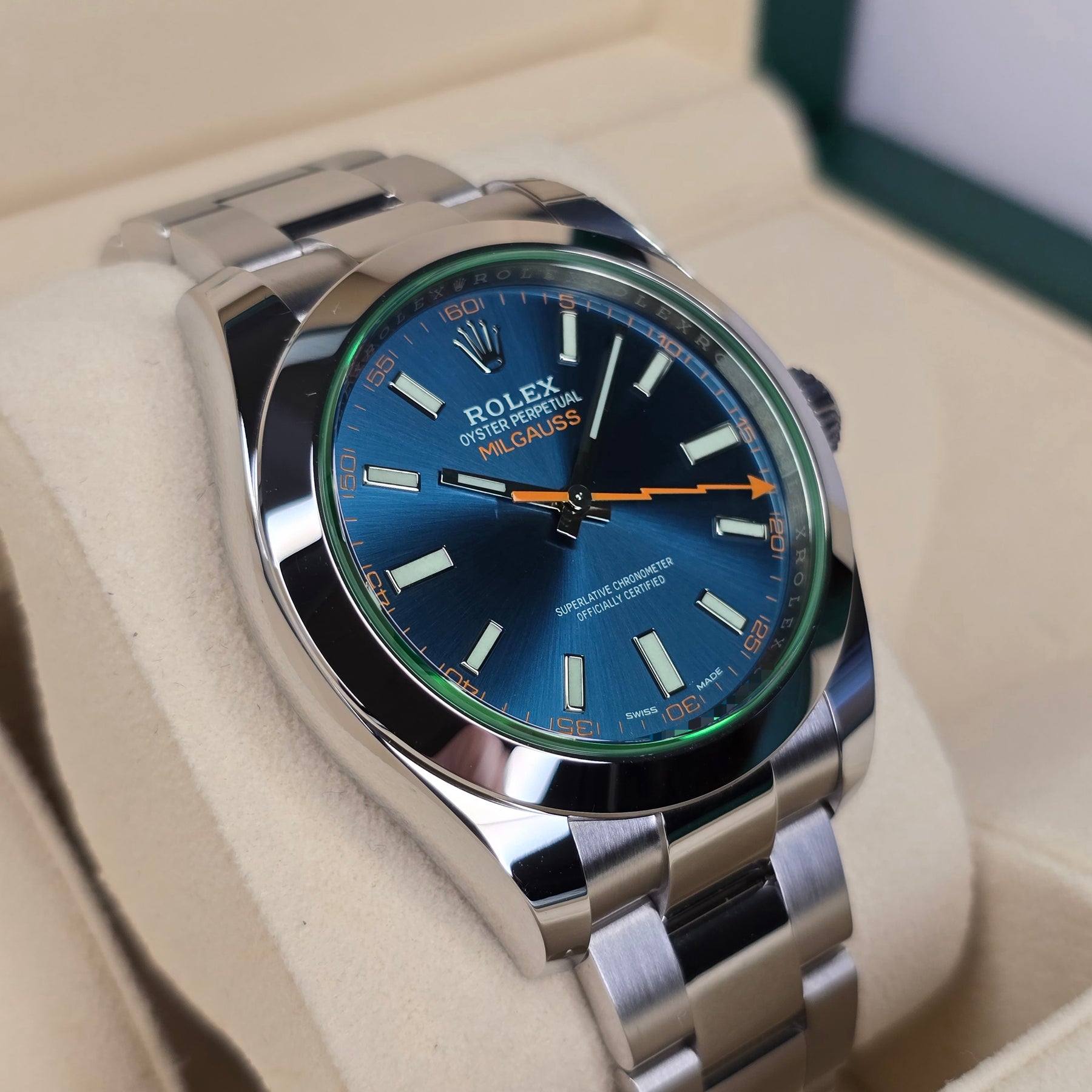 Rolex Milgauss Z-Blue 116400GV left side view