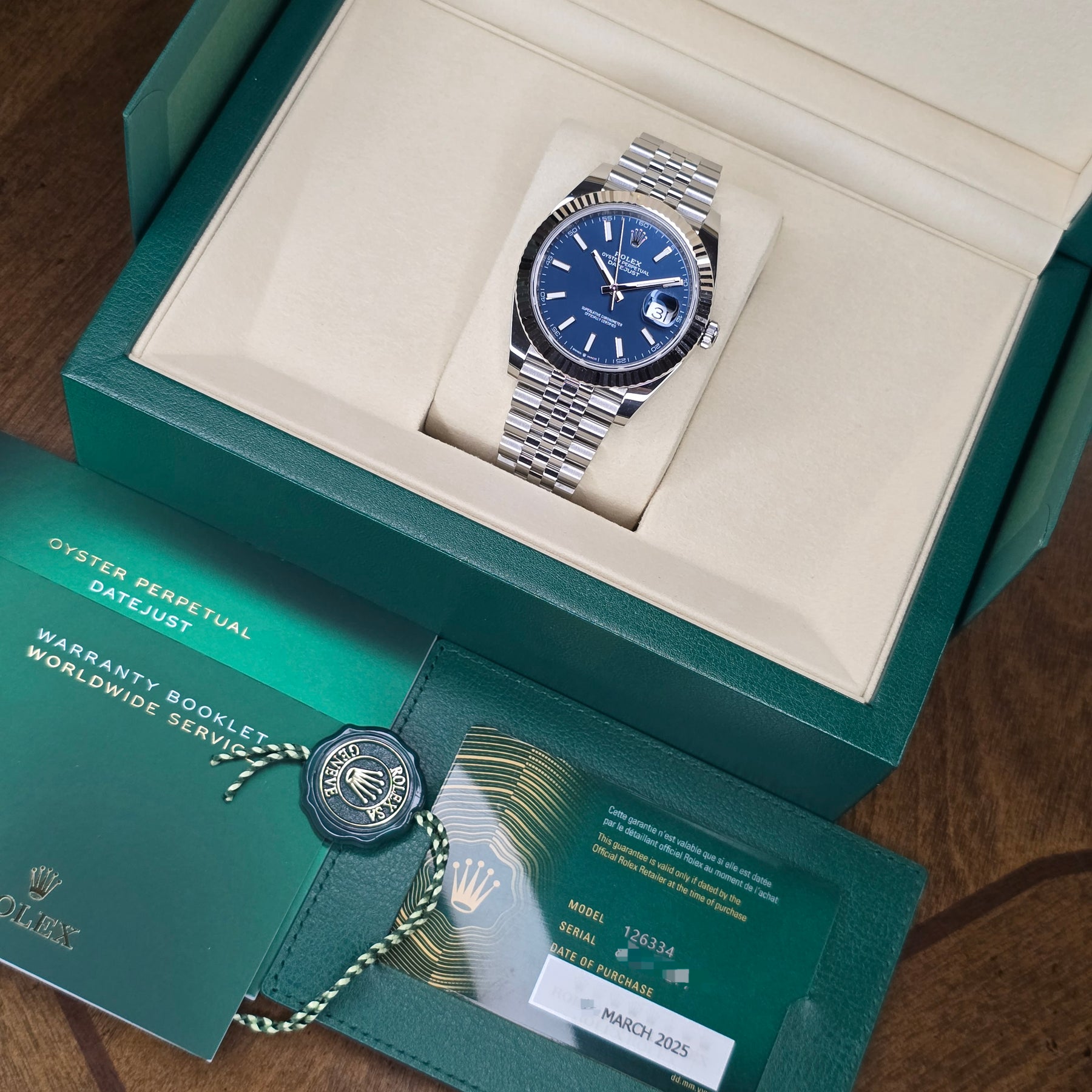 Rolex Datejust Blue Index 126334 full set view