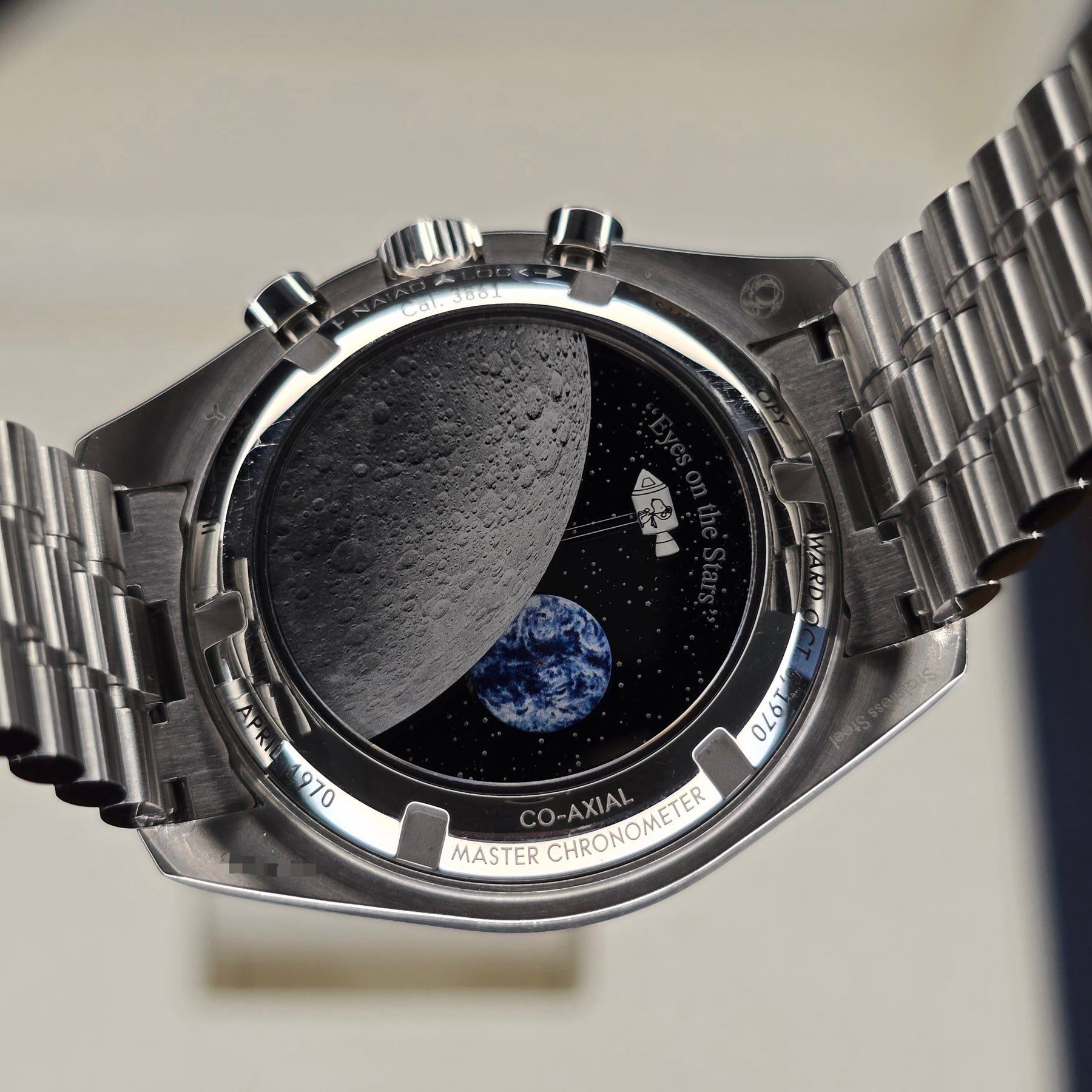 Omega Speedmaster Silver Snoopy caseback view