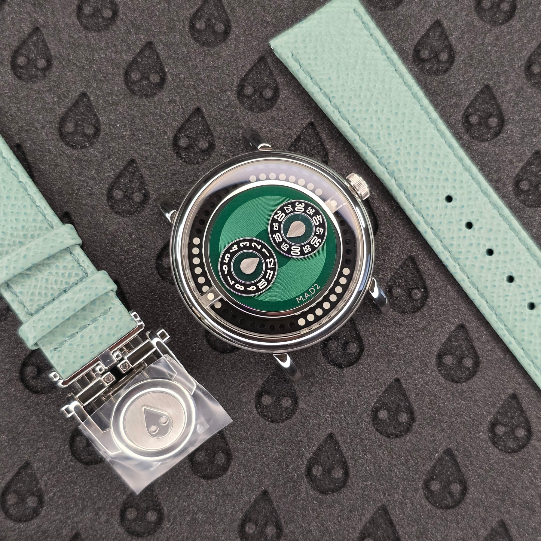 MB&F M.A.D.2 Green Raffle Edition watch, strap view