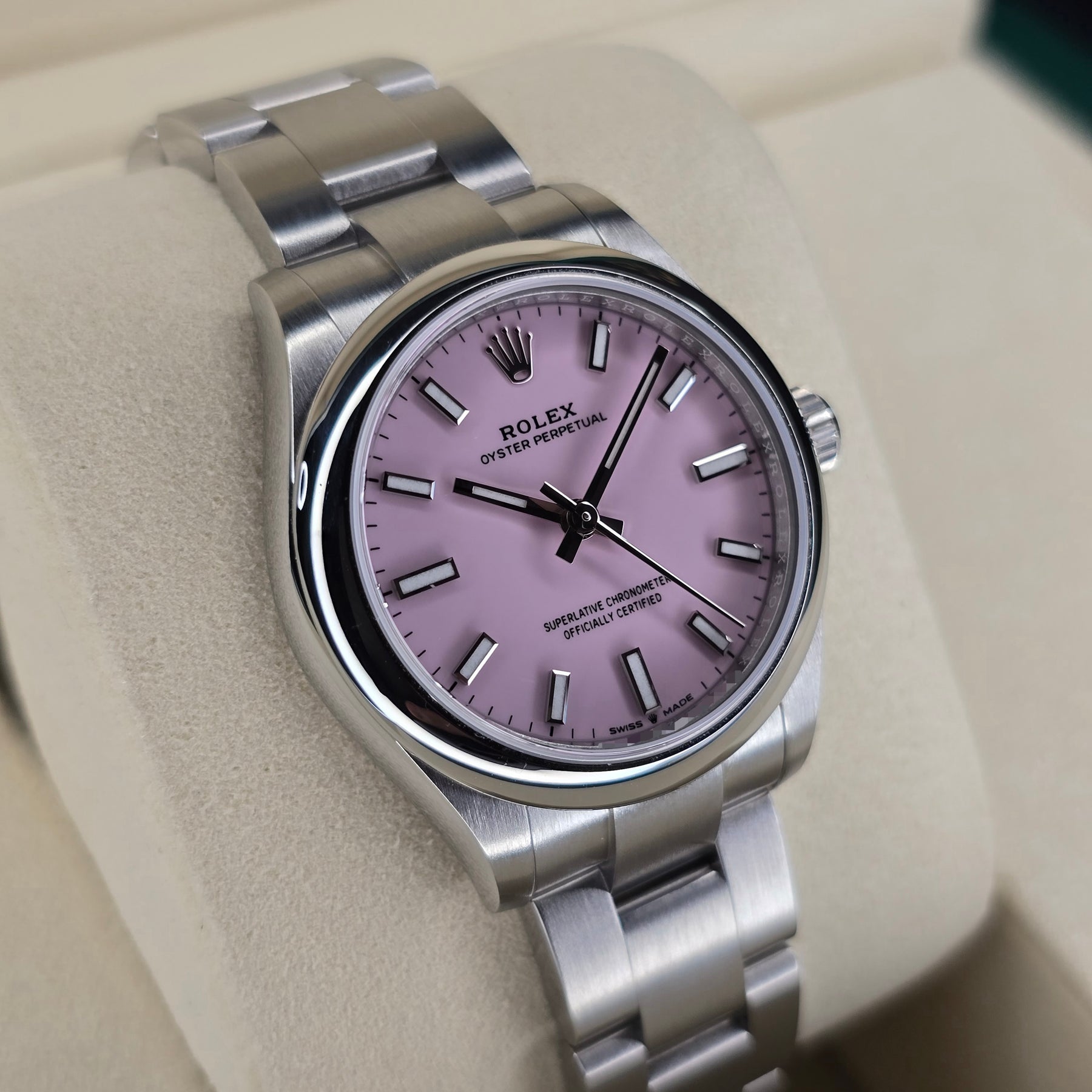 Rolex Oyster Perpetual 277200 Candy Pink left side case
