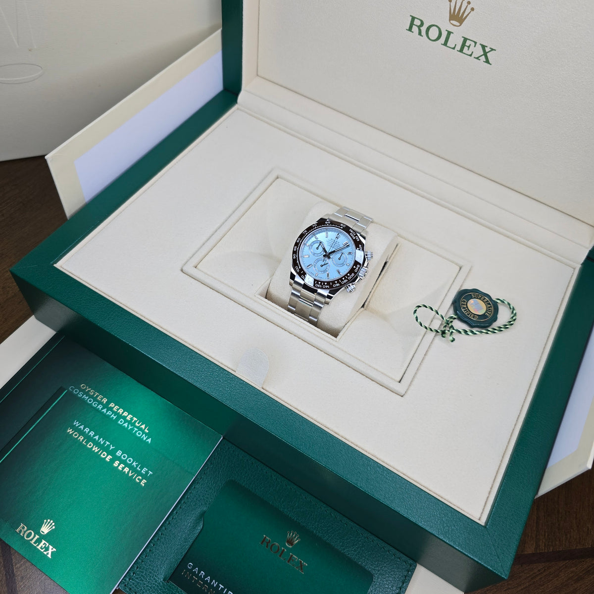 Rolex Daytona Platinum Ice Blue Baguette 116506 full set