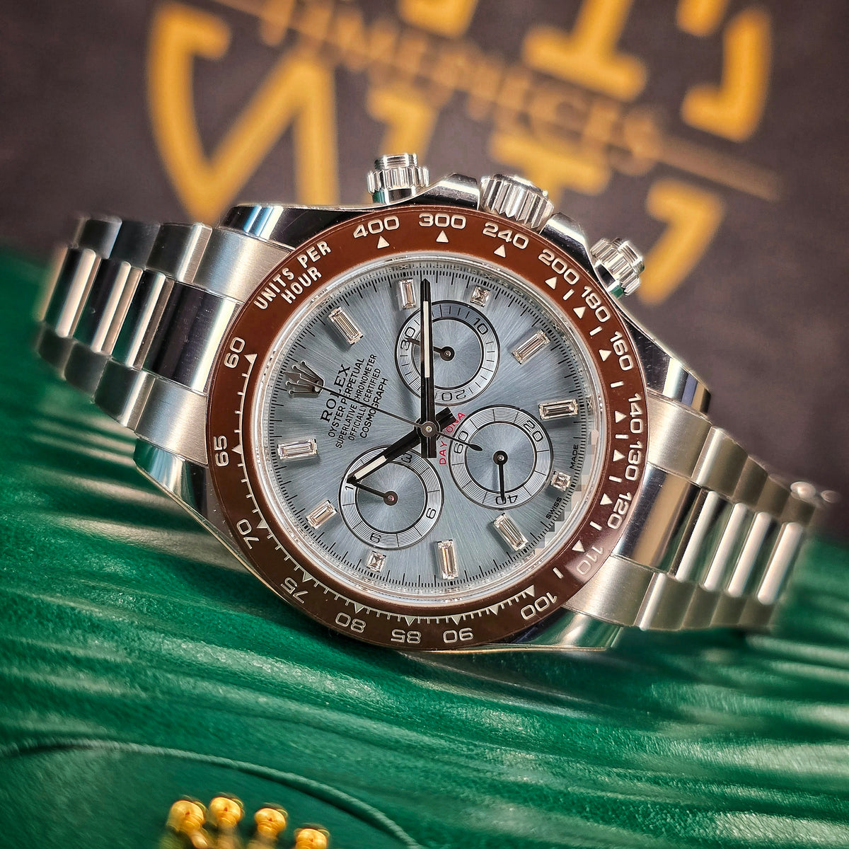Rolex Daytona Platinum Ice Blue Baguette 116506 front view