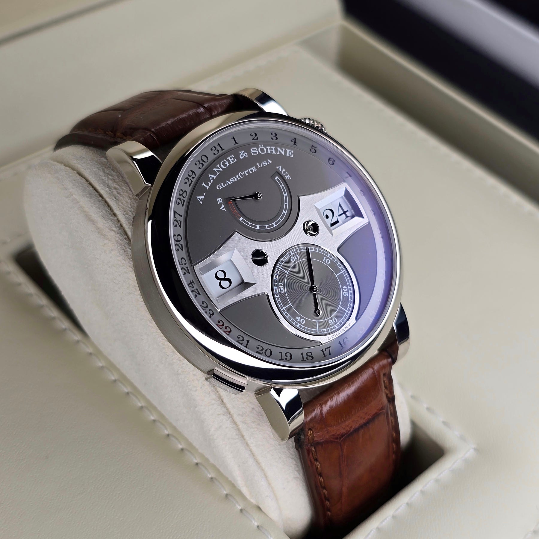 A. Lange & Sohne Zeitwerk Date 148.038 left side case