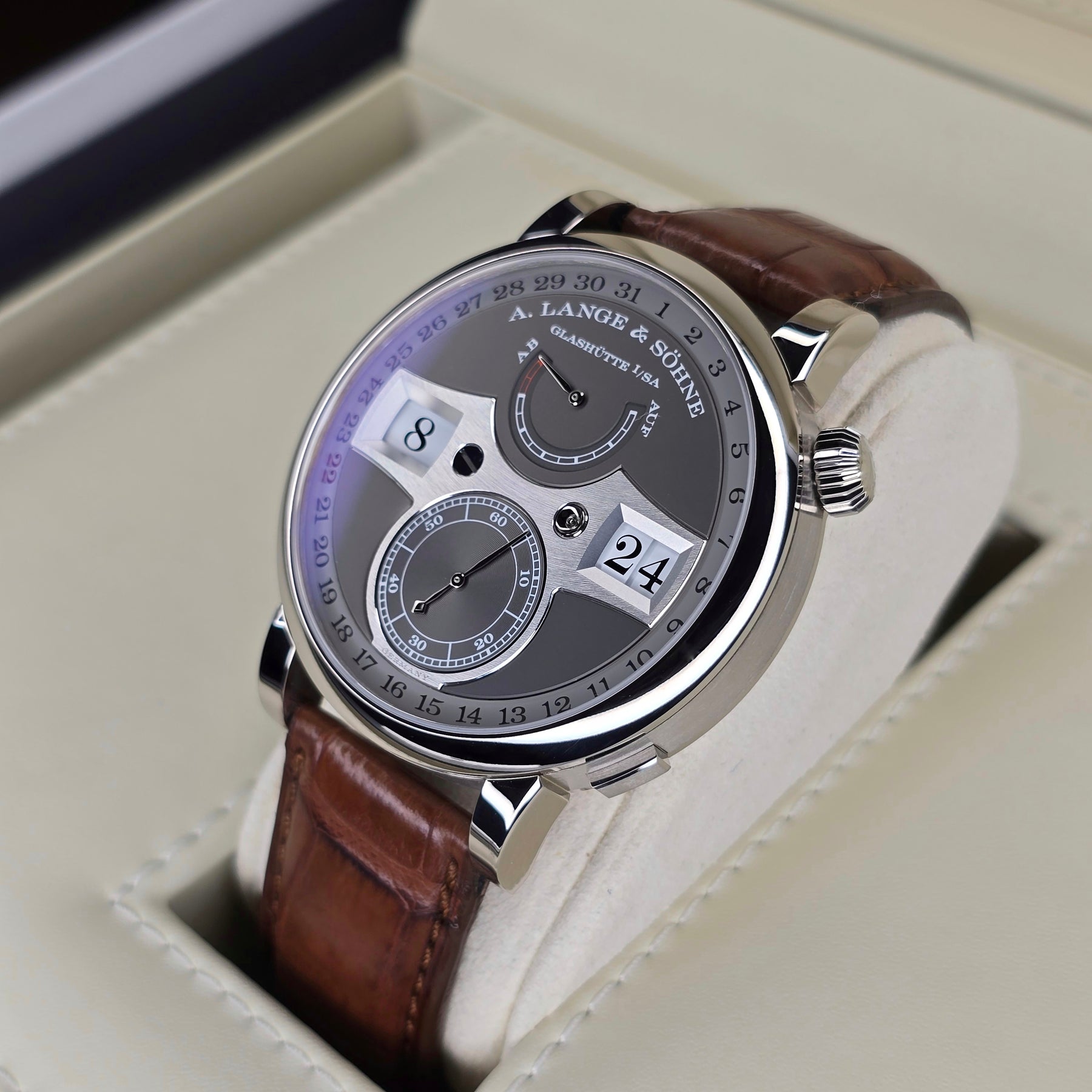 A. Lange & Sohne Zeitwerk Date 148.038 right side case