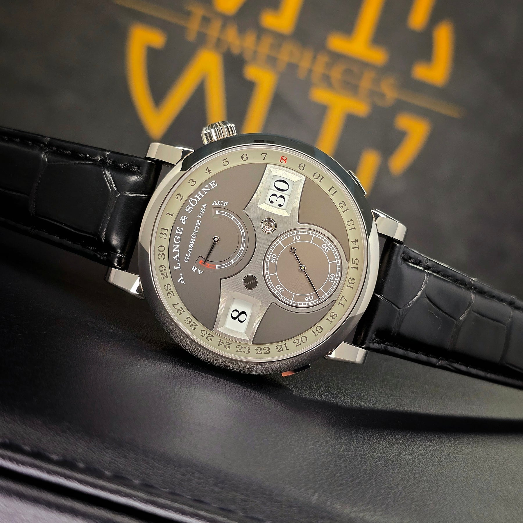 A. Lange & Sohne Zeitwerk Date 148.038 dial