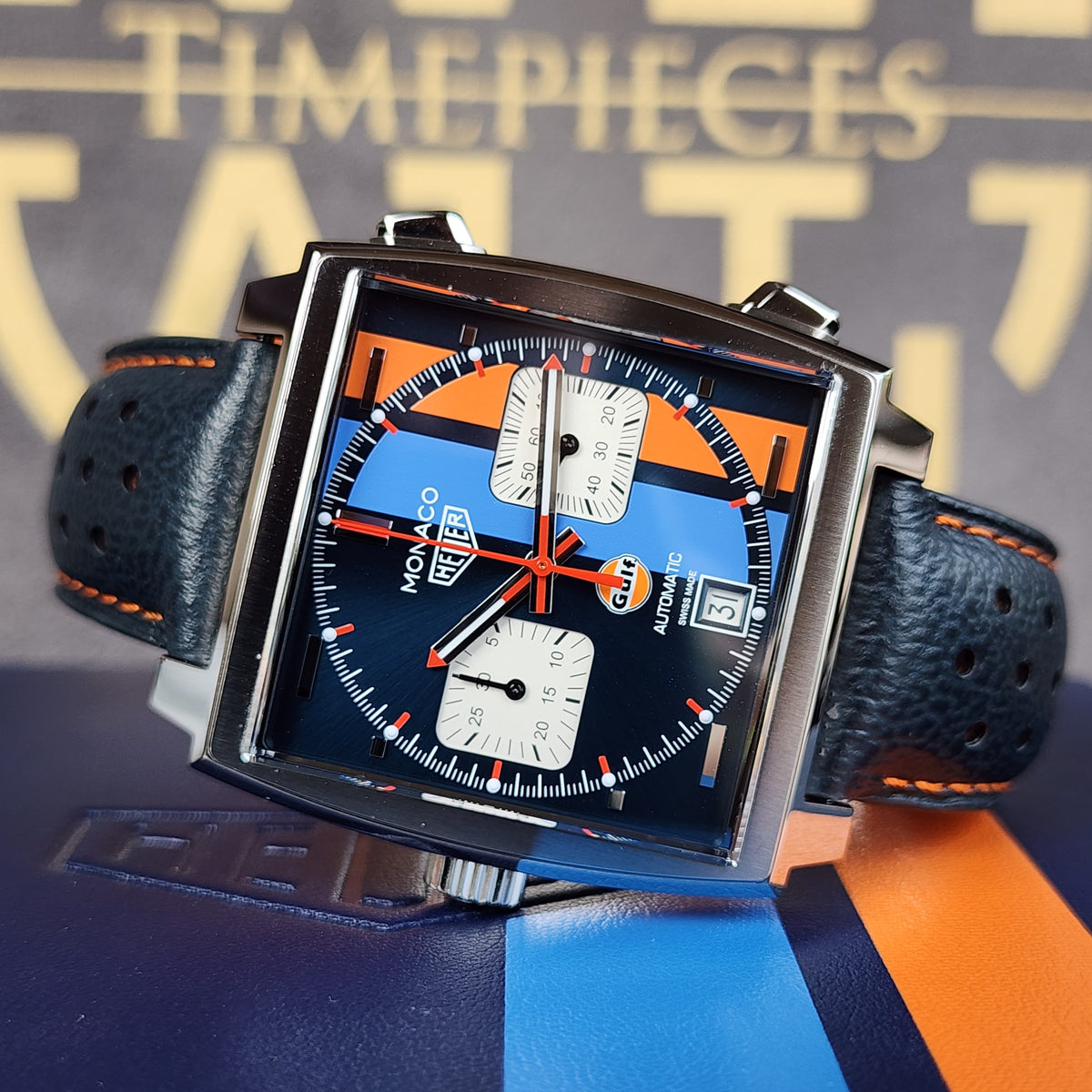 Tag Heuer Monaco Gulf CAW211R front view