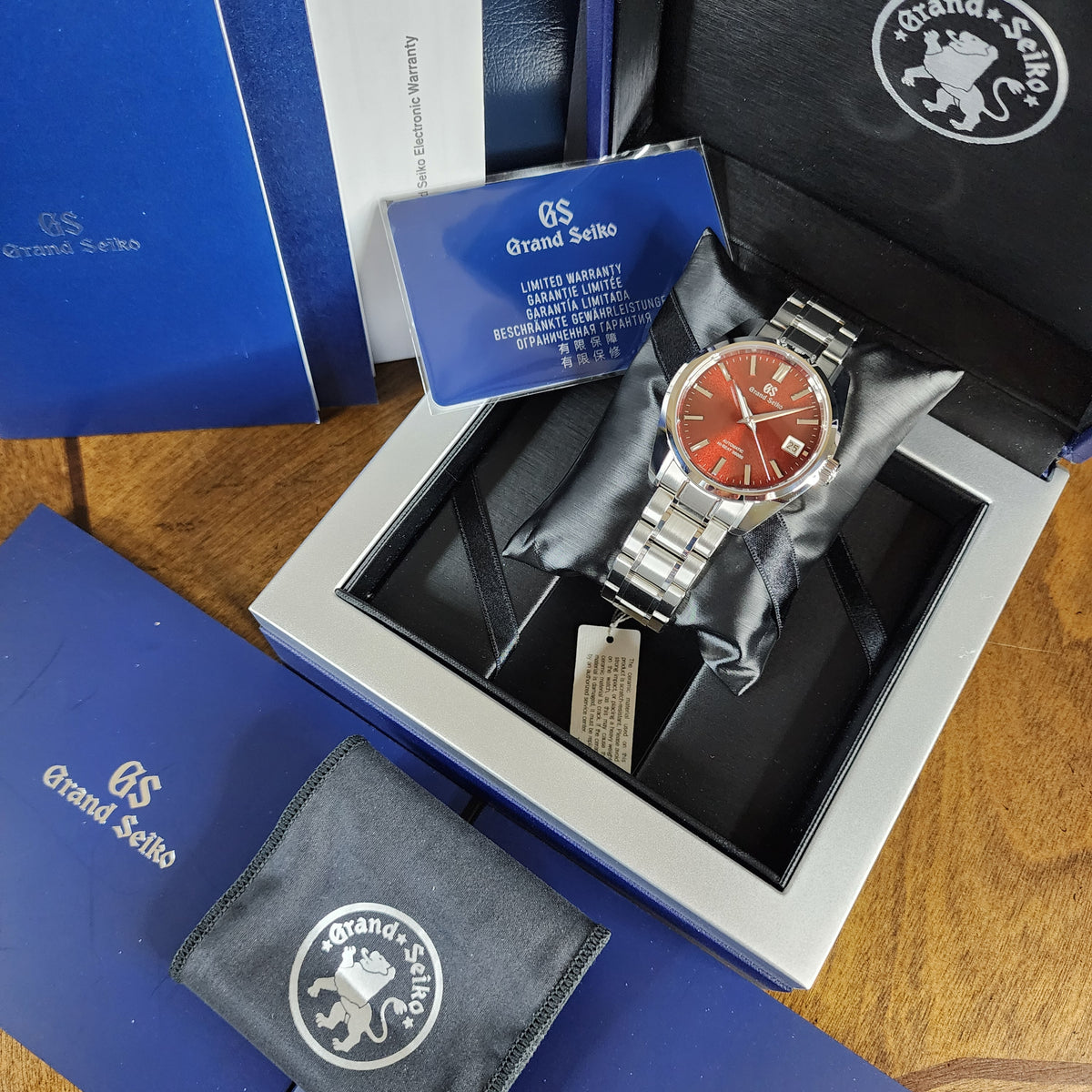 Grand Seiko SBGH345 Scarlet Red full set view 