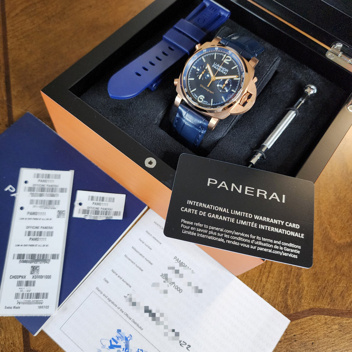 Panerai PAM 01111 Blu Notte Goldtech full set view