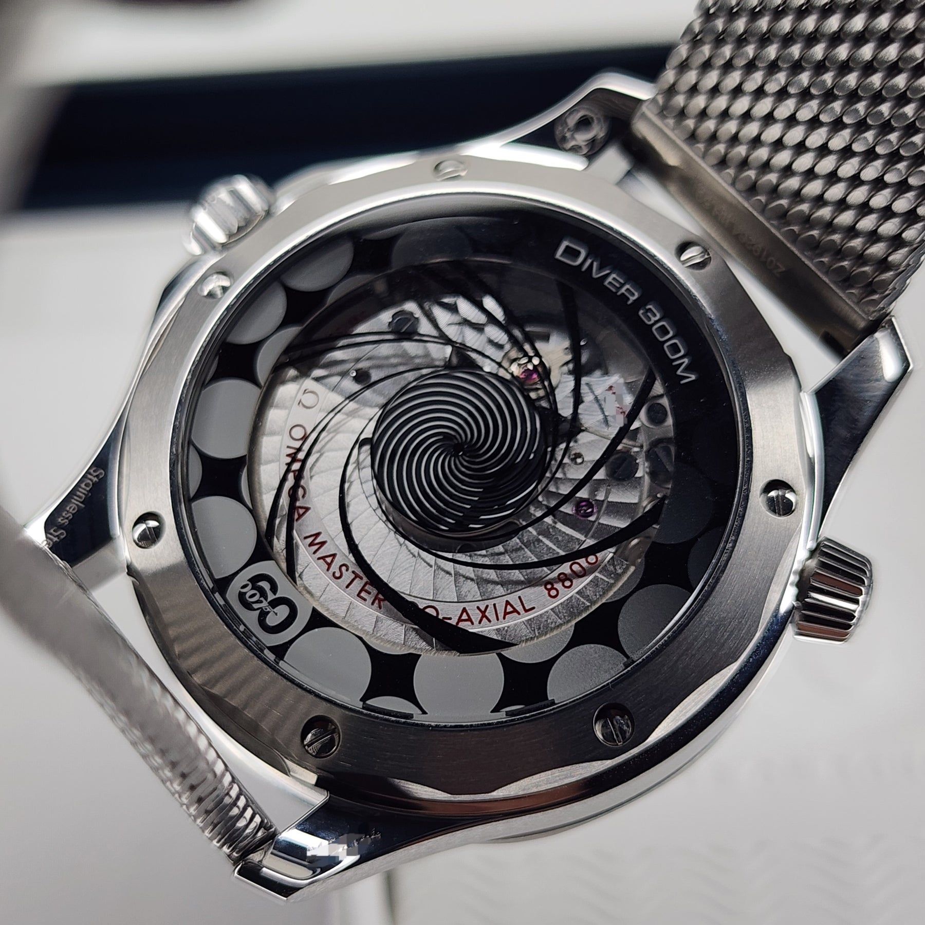 Omega Seamaster 300 James Bond 60th Anniversary caseback, movement view