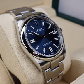 Rolex Oyster Perpetual Blue 124300 left side view