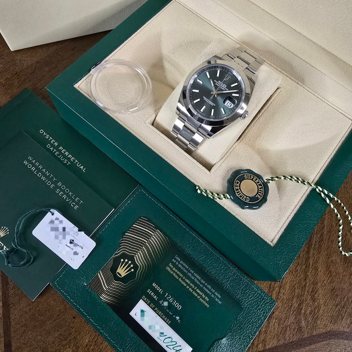 Rolex Datejust Mint Green 126300 full set view