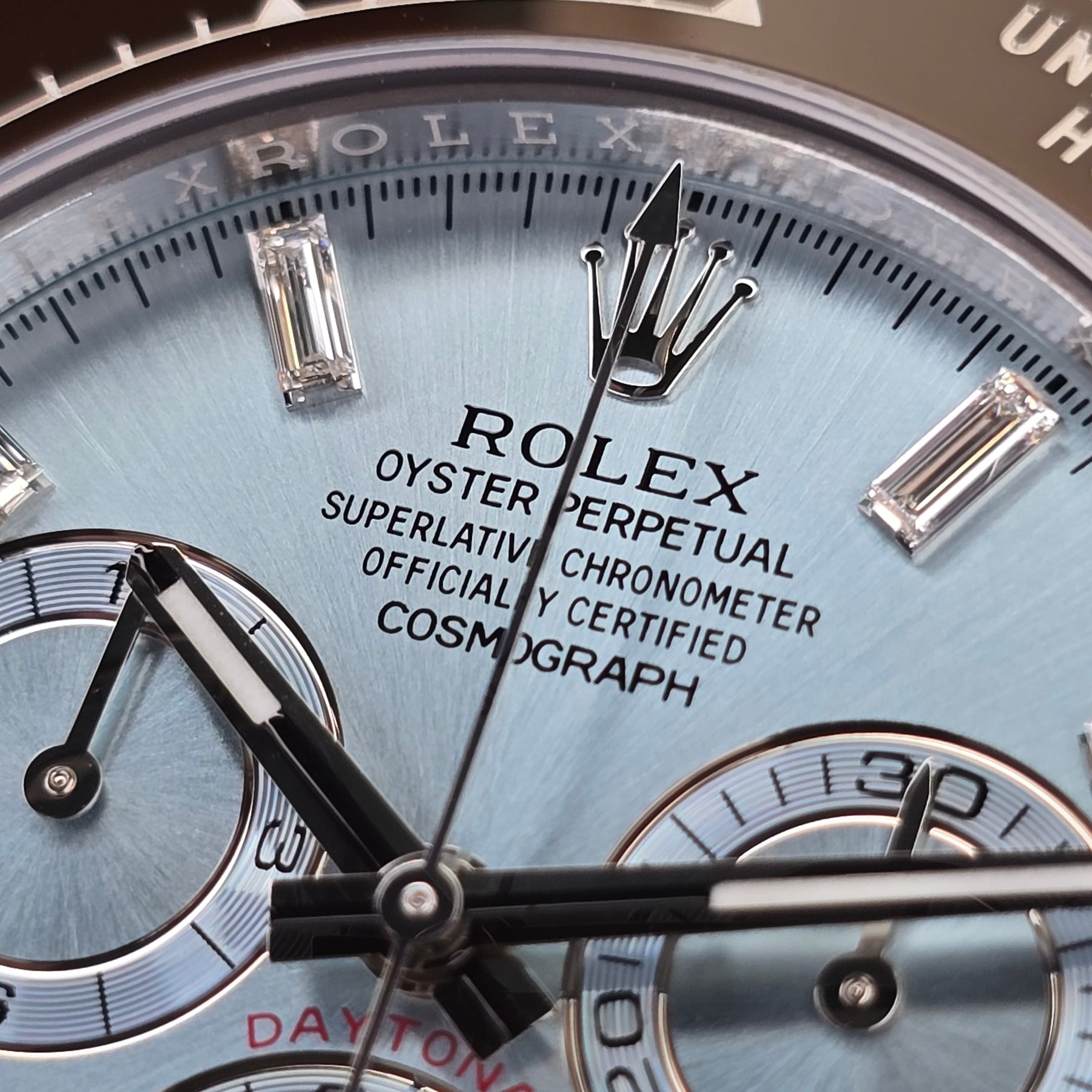 Rolex Daytona Platinum Ice Blue Baguette 116506 dial