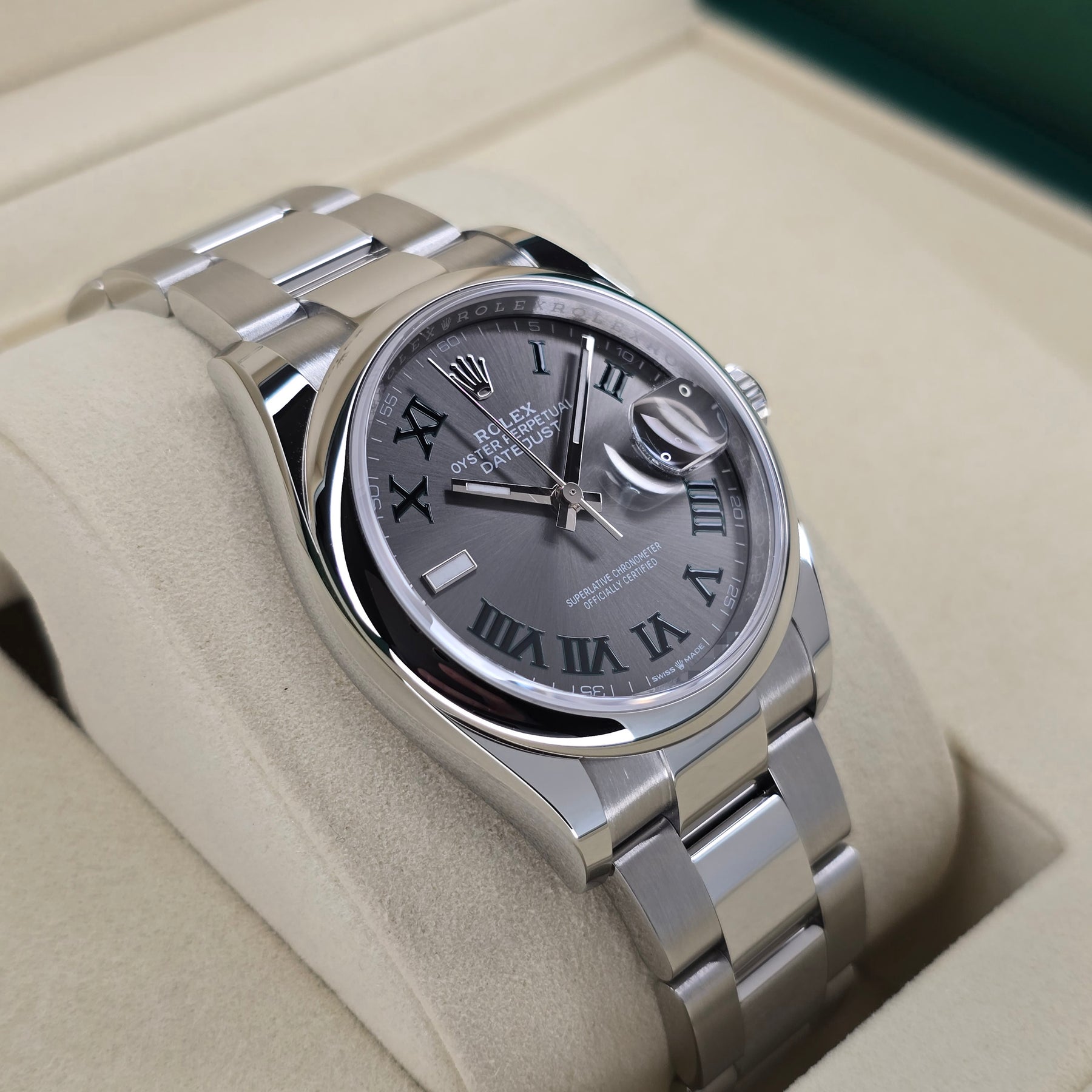 Rolex Datejust 126200 Wimbledon left side case