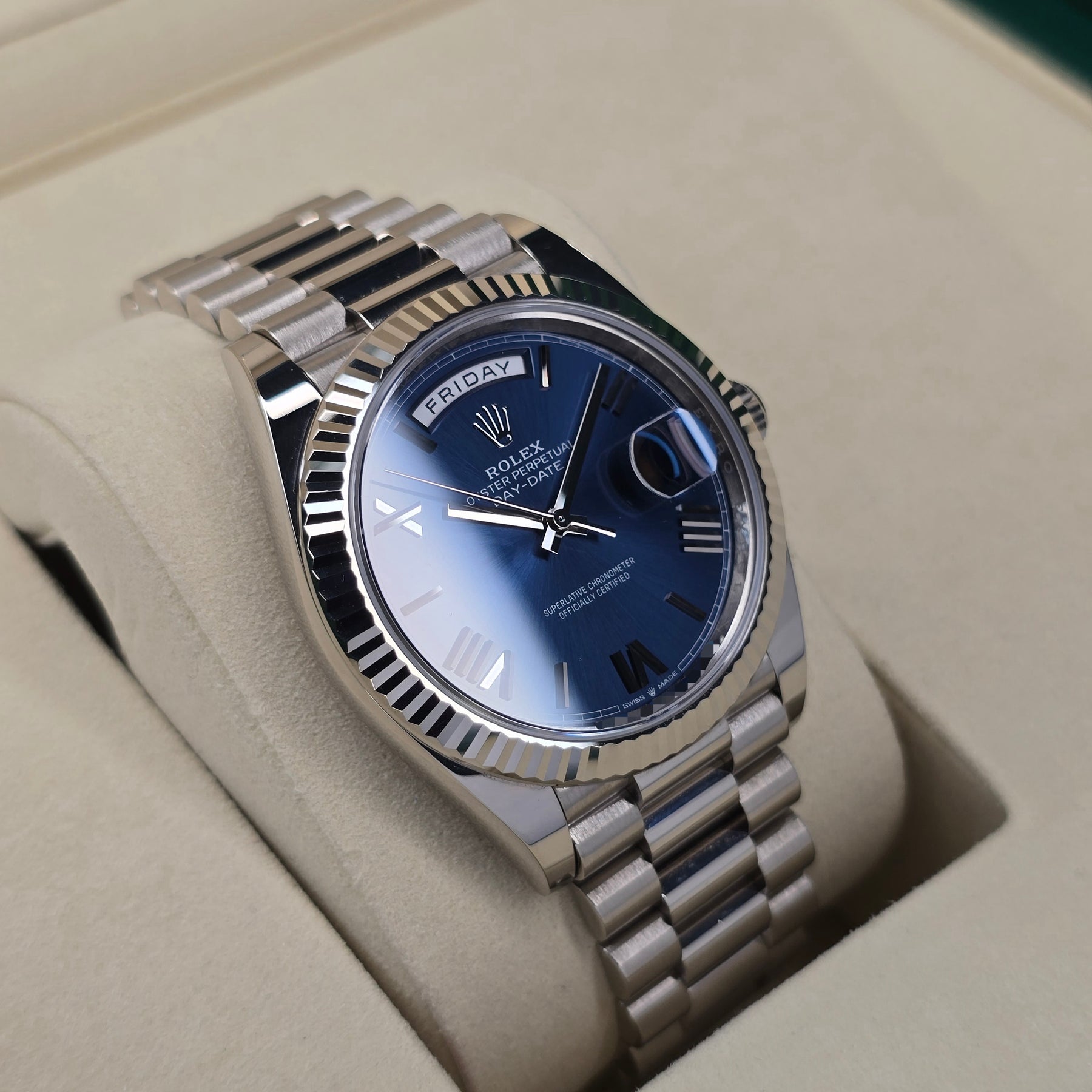 Rolex Day-Date 228239 White Gold left side case