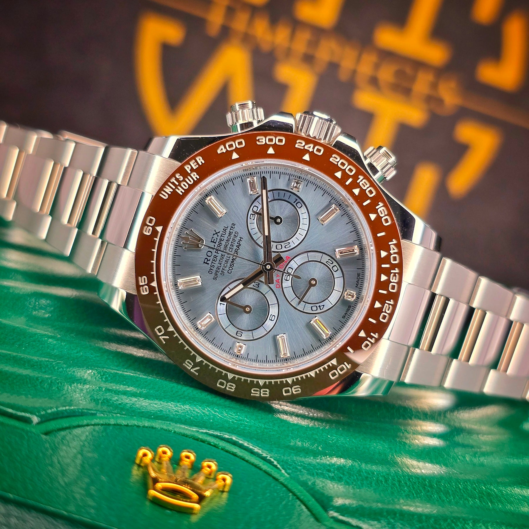 Rolex Daytona Platinum Ice Blue Baguette 116506 front